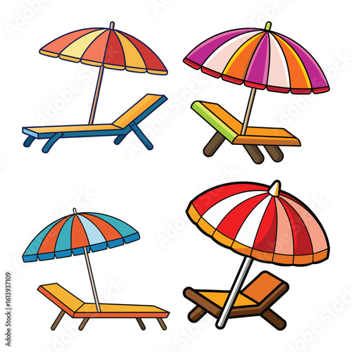 Colorful beach chairs and umbrellas beach umbrellas