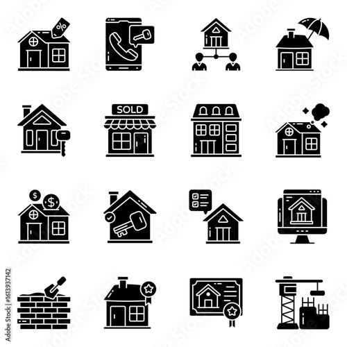 Set of Houses Solid Icons

