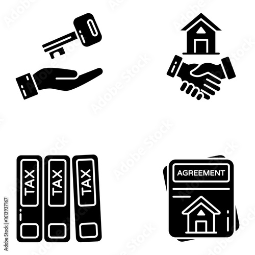 Set of Estate and Accomodations Solid Icons

