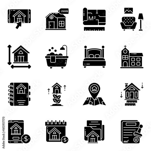 Set of Estate and Buildings Solid Icons

