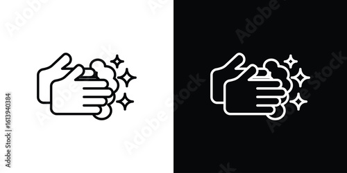 Wash your hands icon logo vector designs. icon set in a black and white strokes