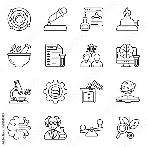 Set of Science and Physics Linear  Icons


