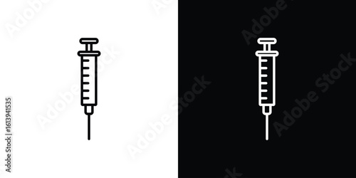 Syringe icon logo vector designs. icon set in a black and white strokes