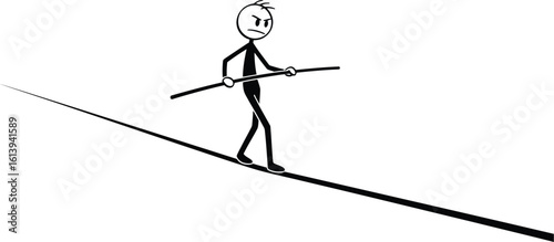 Stick figure balancing act illustration vector image for tightrope walking concept art vector