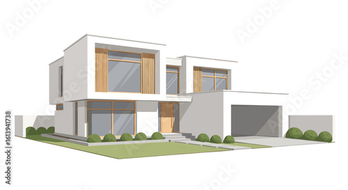 Stunning modern white house with clean lines and large windows, offering sleek architectural design and inviting curb appeal for luxury living.