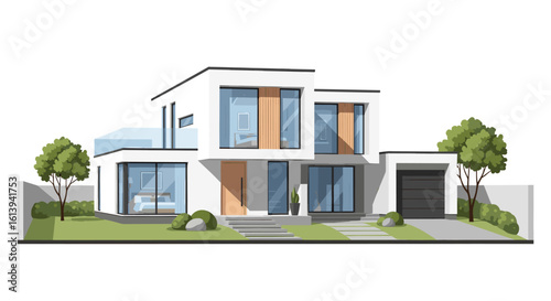 Stunning modern luxury villa with large windows, sleek design, and manicured garden, showcasing contemporary architecture for upscale living.