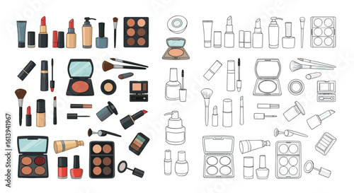 Collection of beauty products and makeup essentials for a glamorous look