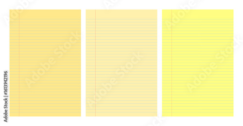 Set of yellow legal pad pages with lined or grid designs
