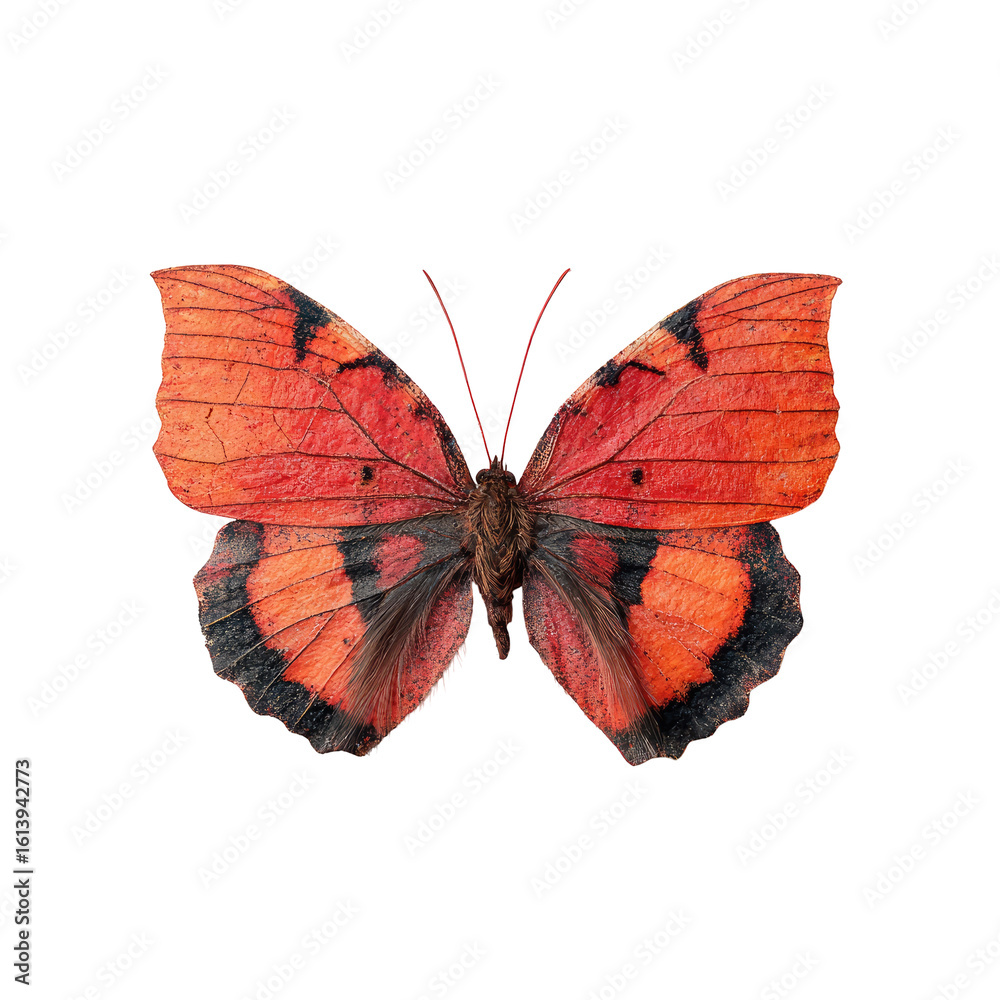 Obraz premium A vibrant, red butterfly, wings patterned with darker hues
