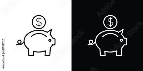 Piggy bank icon logo vector designs. icon set in a black and white strokes