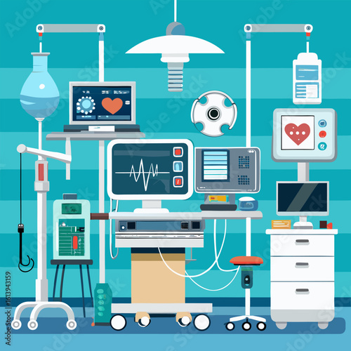 Hospital Room Diagnostic Monitor Vector Illustration for Medical and Healthcare Designs