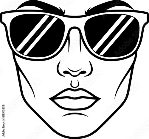 Cool face with sunglasses outline icon vector
