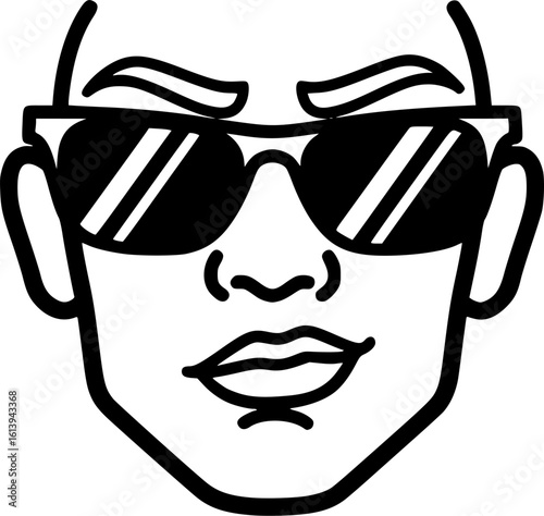 Cool face with sunglasses outline icon vector
