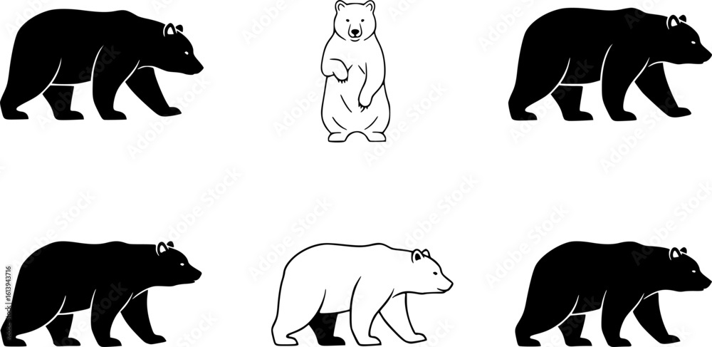 Fototapeta premium bear black silhouette vector set 