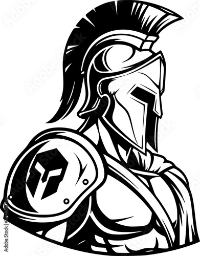 Spartan warrior soldier portrait helmet and armor emblem logo black silhouette vector
