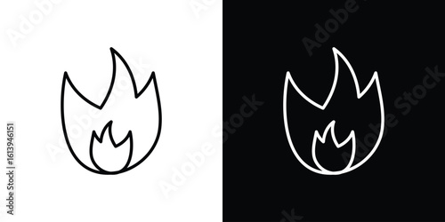 Flame icon logo vector designs. icon set in a black and white strokes