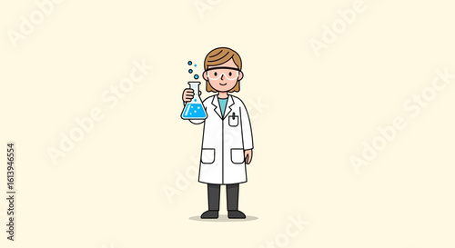 Female Scientist Cartoon with Beaker Vector Art

