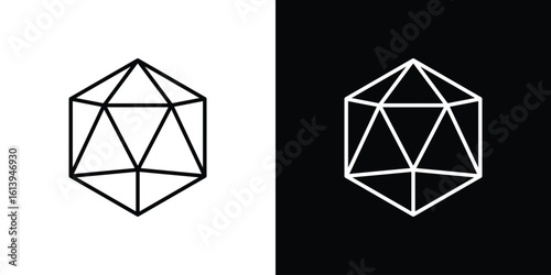 Dice d20 icon logo vector designs. icon set in a black and white strokes