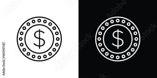 Coin icon logo vector designs. icon set in a black and white strokes