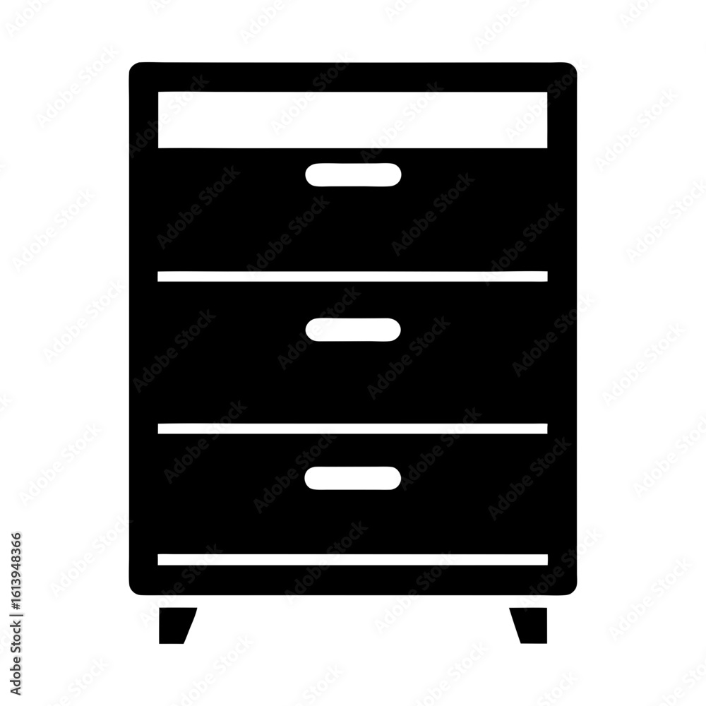 Minimalist drawer unit silhouette shown in clean storage themed flat furniture vector style Minimalist drawer unit silhouette shown in clean storage themed flat furniture vector style