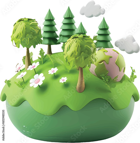 3D Rendering of Ecologic Isometric Scene for Environmental and Green Design Concepts

