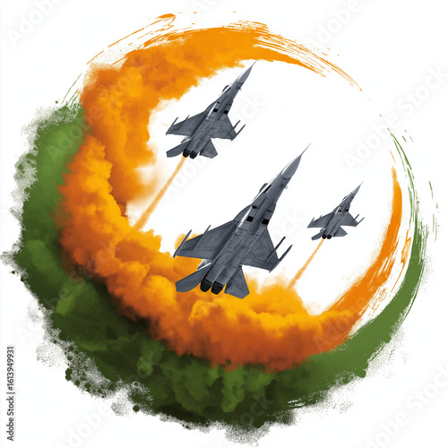  Independence Day poster with Indian flag, fighter jets, torch smoke, print and social media marketing.