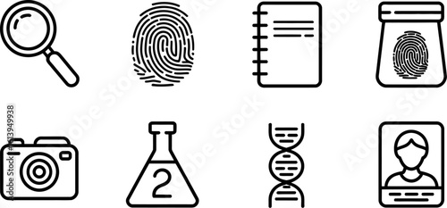 Investigate evidence with forensic icons science investigation symbols