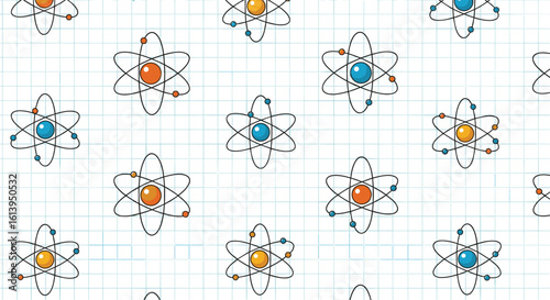 Visualizing atomic structures and molecular bonds in a grid pattern representing scientific concepts