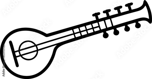 Sitar Instrument Minimalist Outline Vector Black