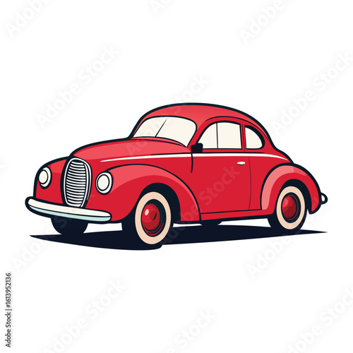 Classic 1940s Coupe Car Illustration in Parking Pose with Clean Colors – Retro Vintage Auto Vector Art for Automotive, Collectors, and Nostalgic Design Projects