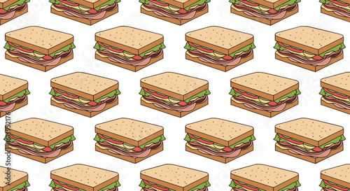 A delicious pixel art pattern featuring stacked ham and cheese sandwiches with fresh lettuce and tomato