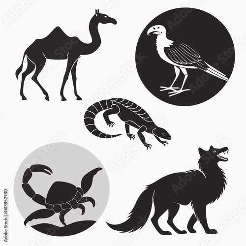 A Bundle Of Black Silhouette Jungle Animals In M
