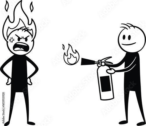 Fire safety stick figure illustration showing anger management and conflict resolution help vector