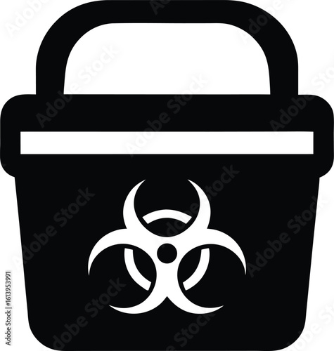 Biohazard Waste Container Symbol Sign Illustrating Medical and Environmental Safety Protocols a Black and White Graphic