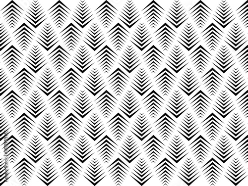 Art Deco Pattern. White black texture. Fan or palm leaf shape. Vector illustration.