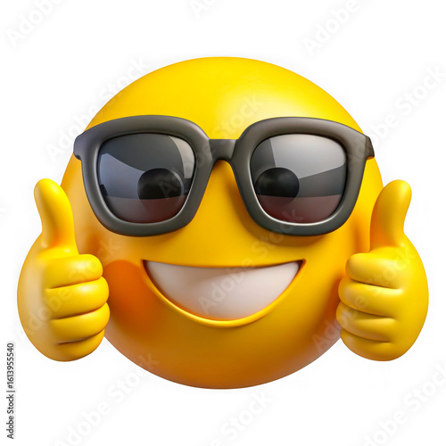 3d icon of cool emoji with sunglasses gives a thumbs up isolated on transparent background