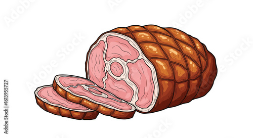 Deliciously roasted whole ham sliced and ready for serving at your next gathering