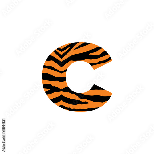 Initial Lowercase Letter c with tiger pattern logo design vector
