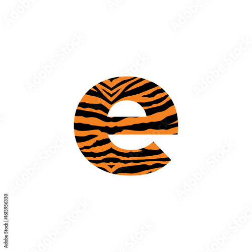 Initial Lowercase Letter e with tiger pattern logo design vector