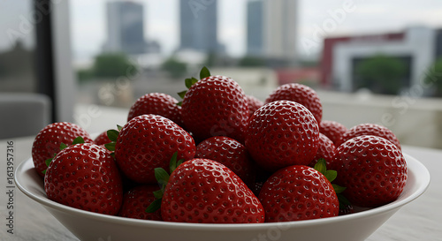 Freshly picked strawberries in a bright bowl, perfect for healthy eating and delicious summer desserts