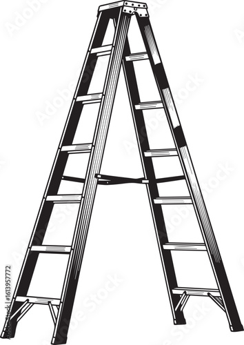 Classic Aframe stepladder in a bold graphic black and white illustration style