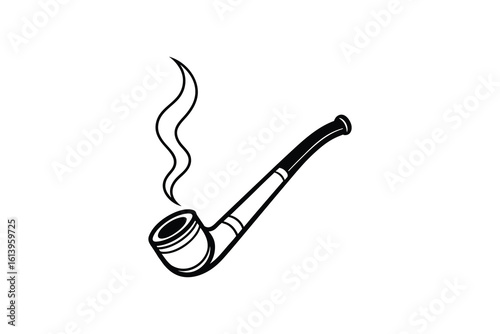 Elegant Smoking Pipe with Rising Smoke in a Clean Black and White Silhouette classic smoking pipe