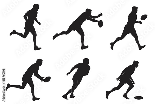Rugby player silhouettes in action poses