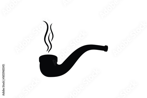 Classic Smoking Pipe with Rising Smoke Black Silhouette on White Background silhouette black smoking pipe smoke