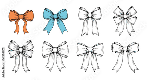 Collection of decorative bow illustrations for crafting and gift wrapping projects offering variety and artistic flair