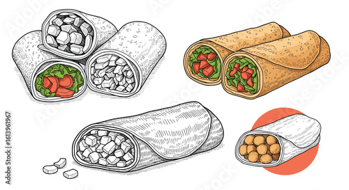A selection of diverse wraps and rolls offering various fillings and styles