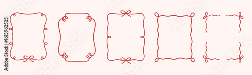 Whimsical wedding frame doodle set. Coquette boarders with bows and ribbons in sketch style. Hand drawn Vintage vector illustration for Valentine’s Day, wedding invitations.
