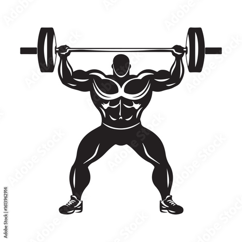Weight lifting man silhouette vector isolated on white background, Weightlifter vector silhouette 