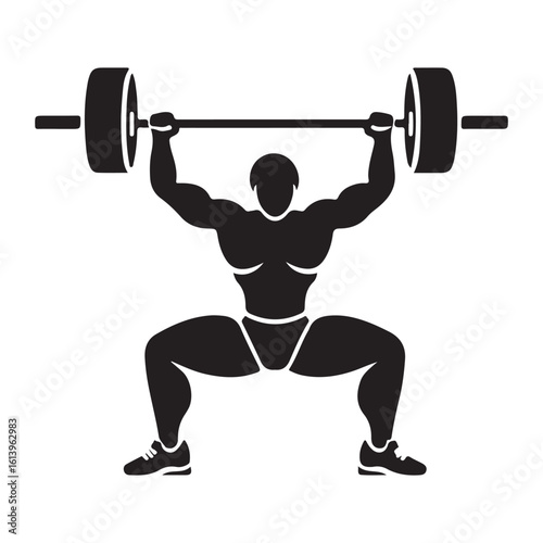 Weight lifting man silhouette vector isolated on white background, Weightlifter vector silhouette 