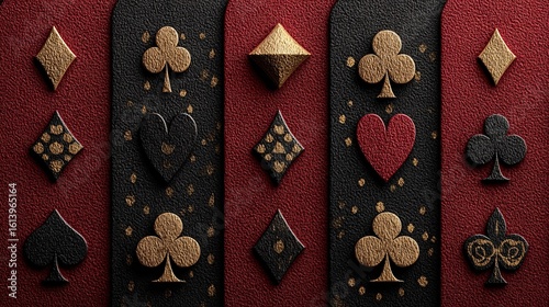 Decorative Arrangement of Embossed Playing Card Suits, Diamonds, Clubs